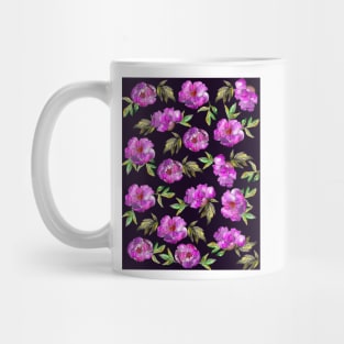 Peonies Flowers Watercolor Ink Cute dark purple Mug